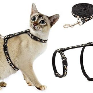 Cat Harness with Lead, Adjustable, Reflective Harness for Cats, Escape Proof Chest Strap with Safety Buckle, Cat Harness for Walks, Cat Vest, Black, for Medium and Large Kittens