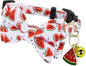 Newtensina Fashion Cute Fruits Pattern Cat Collar with Lemon Watermelon Pineapple Pendant for Cats - Red