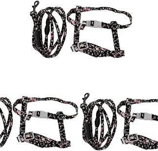 Mipcase 3 Sets Outdoor Kitten Harness Soft Print Conting Pet Adjustable Black Large Reflective Rope Harness Cats Dogs Cats