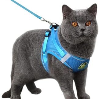 Cat Collars, Harnesses and Leashes, Tow Rope, Polyester Mesh, Breathable Straps for Escape, Cat Vest, Harness with Reflective Strap (Blue, L)