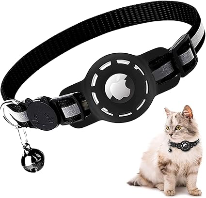 GWAWG Airtag Cat Collar, Reflective GPS Lightweight Tracker Cat Collars with Airtag Case, GPS Cat Collar with Adjustable and Bell, Suitable for Cats