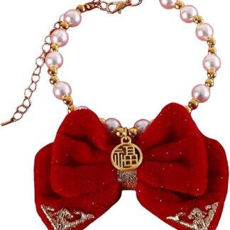 Cat Pearl Necklace, Adjustable Dog Bow Necklace, Pet Pendants Bow Collars, Cute Pets Bows Collar, Stylish Pets Accessory for Cats, Small Dogs, and Puppies 20-27 cm