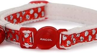 Ancol Reflective Gloss Hearts Safety Cat Collar, RED