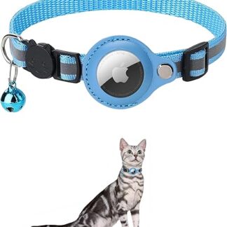 KOCNYDEY Reflective AirTag Cat Collar, Anti-Lost Cat Tracker Collar with Adjustable Holder & Integrated Bell Apple Air Tag Cat Collar for Cats Small Dogs Puppies (Blue)