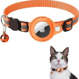 Airtag Cat Collar, Reflective AirTag Cat Collar with AirTag Holder and Bell, GPS Lightweight Tracker Cat Collars, Cat AirTag Collar with Breakable Safety Buckle (Orange)