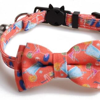 HCHGJKN Basic Hundehalsbänder Breakaway Cat Collar mit Glocke und Bowtie Sommer Kaktus EIS Muster Einstellbare Sicherheit Kätzchen Halsbänder for Haustier Kleine Hunde(Black)