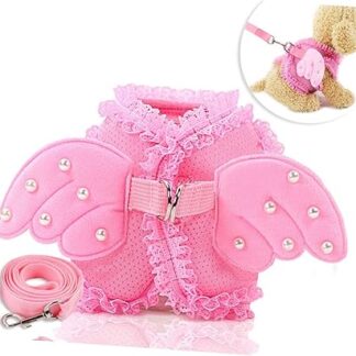 DOITOOL Durable Tow Strap Pink Beads Pink Leash Dresses Puppy Harness Pet Harness Chest Strap for Dogs Kittens Cat Harness Vest Rabbit Braces Adjustable