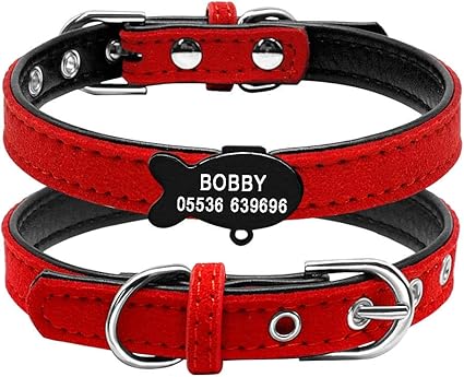 Gulunmun Engraved Personalised Cat Collar Leather Cat Collars Engraved Name Phone Number Cat Necklace Accessories with Bell-Red S