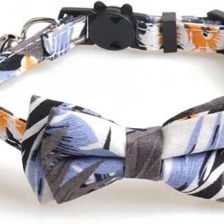 HCHGJKN Basic Dog Collars, Breakaway Cat Collar with Bow Tie and Bell, Hawaii Style Leaf Pattern, Dog Safety, Kitten Collars, Soft Adjustable Bowties for Dogs (Lavender)