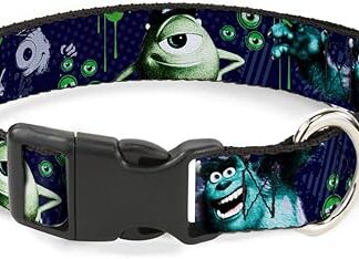 Buckle-Down Breakaway Cat Collar - Monsters University Sully & Mike Poses/GRRRR! - 1/2 Inch Wide - Fits 9-15 Inch Neck - Large