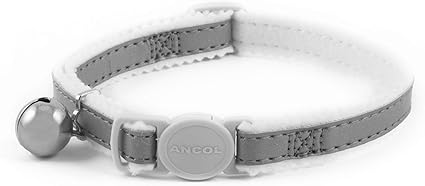 Ancol Reflective Elasticated Cat Collar Silver - With Silver Bell
