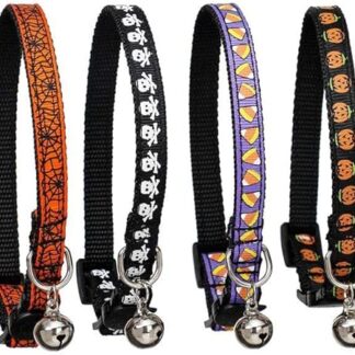 MoonyLI 4pcs Halloween Cat Collar Pet Adjustable Halloween Collar Adjustable Breakaway Cat Collar, with Bell Kitten Puppy Collar