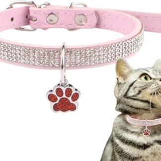 Gemstone Cat Collar, Bling Rhinestone - Sparkling Cat Collars with Rhinestones - Kitten Collar with Paw Print Pendant, Adjustable Pet Collars, Pet Accessories for