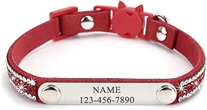 Filhome Personalised Cat Collars with Name and Phone Number Adjustable Length for Cats Kittens Small Dogs Red