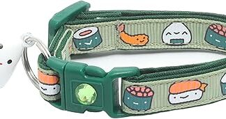 Sushi Cat Collar with Onigiri Bell, Adjustable, Large Size or Kitten Collar, Safety Collar, Small (10 lbs & Less), Wasabi Green