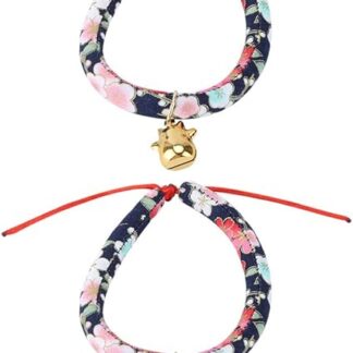 Cat Collar, Kitten Collar 2 Pieces with Bell Printed Cloth Easy to Wash, Cat Collar with Bells for Puppy Kitten Pet Cat