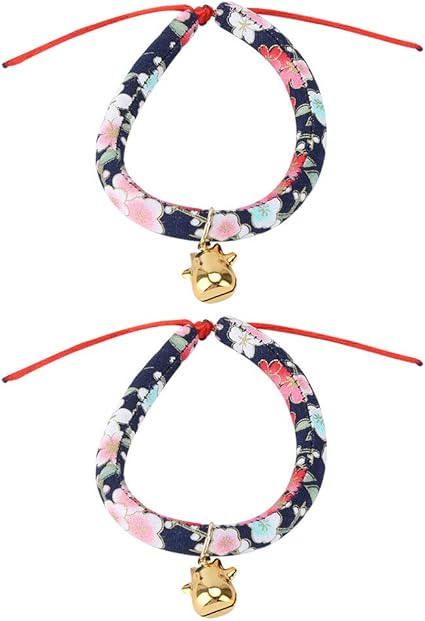 Cat Collar, Kitten Collar 2 Pieces with Bell Printed Cloth Easy to Wash, Cat Collar with Bells for Puppy Kitten Pet Cat