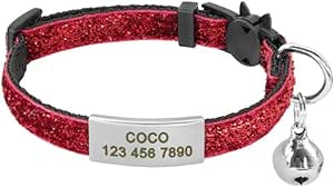 Release Cat Puppy Tag Collar Set Personalised Nylon Kitten Collar with Engraving for Small Pets, Kittens, 1 cm Width, Red 2.18 to 27 cm