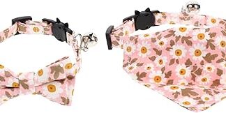 MILISTEN Pack of 2 Cat Collar with Bow Tie Costume Necklace Dog Cat Summer Scarf Bow Tie Cat Christmas Cat Clothing Cat Ties Cat Bow Tie Collar Cotton Pink