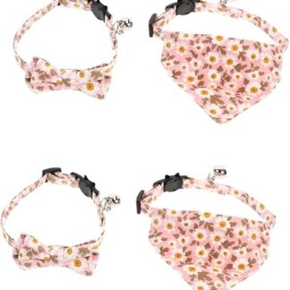 MILISTEN Pack of 4 Cat Collar Cat Christmas Small Puppy Collar for Kittens Triangle Scarf Collar Cat Bow Tie Collar Pet Tie Pink