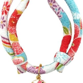 PetSoKoo Four Leaf Clover Cat Collar with Bell Buckle, Japanese Chirimen Fabric, Unisex, Standard (6-13 inch,16-32 cm), Blue, Blmt, Medium, Cat