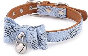 ACiyD Bowtie Cats Collar Charm Safety Break Away Necktie Collar for Cats Leather Cats Collars Belt Tie (Colour: Blue)