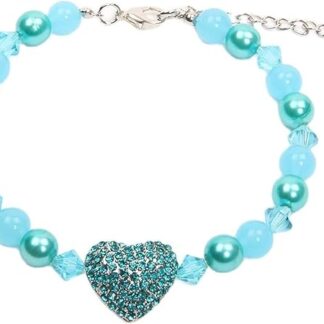 HCHGJKN Basic Dog Collars Pearls Pet Dog Necklace Cat Collar Rhinestones Heart Charm Pet Puppy Jewellery for Female Dogs Cats Small Medium (Blue, L)