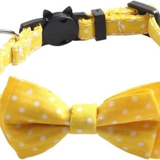 HCHGJKN Basic Dog Collars Pet Cat Supplies Adjustable Cute Tie Dot Collar for Cats with Bow Tie Bells Chihuahua Cat Collar Breakaway (Cats Collar Yellow)