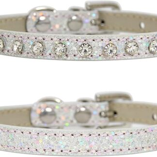 FNSK Shiny Diamond Rhinestone Harness Cat Collar Puppy Baby Dog Cat Collar Leather Strap Kitten Accessories Puppy Collar (Color : Silver, Size : M)