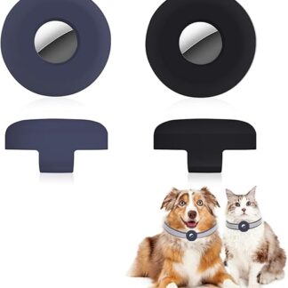 SANGFUN 2-Piece Set Silicone Airtag Dog Collar, GPS Tracker Dog, Waterproof Airtag Collar Dog, Airtag Pendant Dog Compatible Pendant for Dog and Cat Collars (Blue + Black)