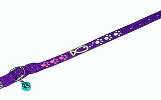 Hamilton Safety Cat Collar with Bell and Cat Fish Paw Design, 3/8 by 10-Inch, Purple Nylon