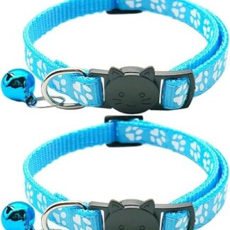 Hepplly 2-Pack Cat Collars Quick Release Reflective Kitten Collar with Bell (Light Blue)