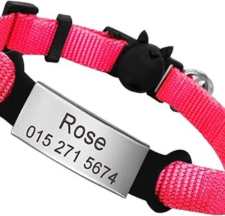 Release Cat Collar Custom Nylon Puppy Kitten ID Tag Name Plate Collars Safety Breakaway Collar for Small Cats Adjustable, Pink, S