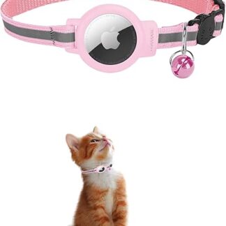 KOLACEN Reflective AirTag Cat Collar, Air Tag Cat Collar Adjustable AirTag Holder Bell Breakaway Buckle Compatible with Apple AirTag, Anti-Lost Cat Tracker Collar for Small Dogs Cats Kittens (Pink)
