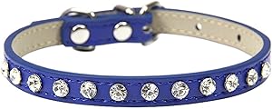HCHGJKN Basic Dog Collars Super Shining Diamond Rhinestone Cat Collar Puppy Dog Cat Collar Leather Strap Kitten Accessories Adjustable Puppy Collar (Blue, S)