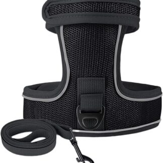 kiskick Cat Harness Set, Comfortable Cat Harness, 1 Set, Pet Leash, Adjustable Locking Strap, Reflective Cat Harness, Traction Lead Set for Outdoor Walking, Dark Grey,