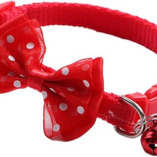Bodhi200 0 Dog Cat Polka Dot Print Bowknot Breakaway Collars with Bell Cute Puppy Kitten Adjustable Buckle Collars Neck Strap Pet Supply Red