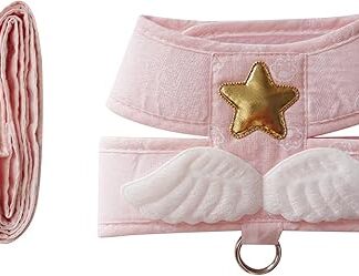 Cat Collar, Adjustable Cat Harness Lead with Cute Angel Wings and 1.5 m Pull Rope, Lightweight and Soft Vest Harness, Universal for 4 (Light Pink)