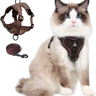 Cat Harness and Leash Set for Kittens, Upgraded Escape Proof Adjustable Vest with Lead for Small Cat Outdoor Walking, Soft Breathable Mesh Jacket with Reflective Stripes for Night (L, Coffee Brown)