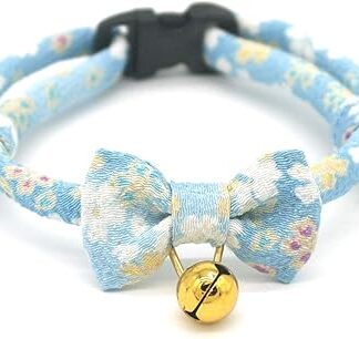 PetSoKoo Chirimen Japanese Flower Cat Collar with Bell Safety Clasp & Light Weight Soft Comfortable Durable