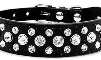 haoyueer Black Faux Leather Rhinestone Dog Cat Collar Large