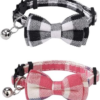 Pack of 2 Puppy Kitten Collar, Cat Collar, Collar with Bell and Bow Tie, Adjustable and Soft Pet Collar, Cat Collar, Bow Tie, for Small Dogs and Kittens (2 Colours)
