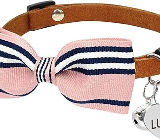Gulunmun Safety Cat ID Collar Breakaway Puppy Cat Cute Bowknot Collar with Bell Quick Release Kitten Collar for Small Dogs Chihuahua Pink S