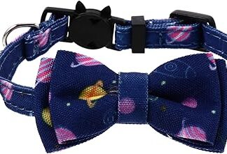 Angoily Cat Collar Kitten Collar Cat Accessories Chic Collar for Cats Head Bow Tie Cat Accessories Cat Accessories Puppy Safety Buckle ID Necklace Decorate Nylon