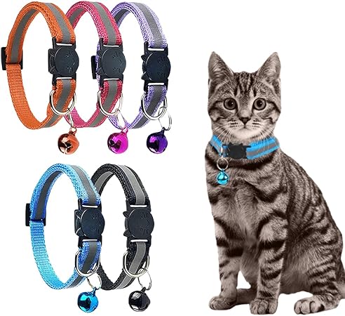 BCZR Cat Collar, Pack of 5, Cat Collar with Bell, Cat Collar, Cat Collar with Safety Clasp, Safety Collar, Cat Collar, Cat Safety Clasp, Adjustable