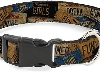 Cat Collar Breakaway Cali License Plates Stacked Vintage 9 to 15 Inches 0.5 Inch Wide