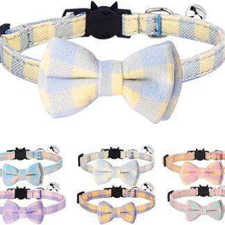 MAKASI Cat Collar(Collar) with Bow Tie and Bell, Cute Check Pattern Cat Safety Collar (Green)