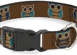 Cat Collar Breakaway Owls Brown Pastel 9 to 15 Inches 0.5 Inch Wide