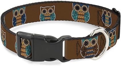 Cat Collar Breakaway Owls Brown Pastel 9 to 15 Inches 0.5 Inch Wide