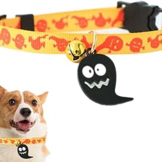 Halloween Pet Collar, Kitten Bell Collar, Pumpkin Ghost Bat Halloween Cat Pumpkin Necklace, Adjustable Safety Buckle Pet Necklace Collar, Halloween Pet Accessories for Cats and Small Medium Dogs